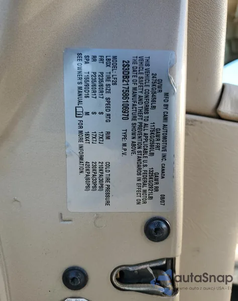 2008 Suzuki Xl7 из США, поврежденный, VIN 2S3DB217586106970